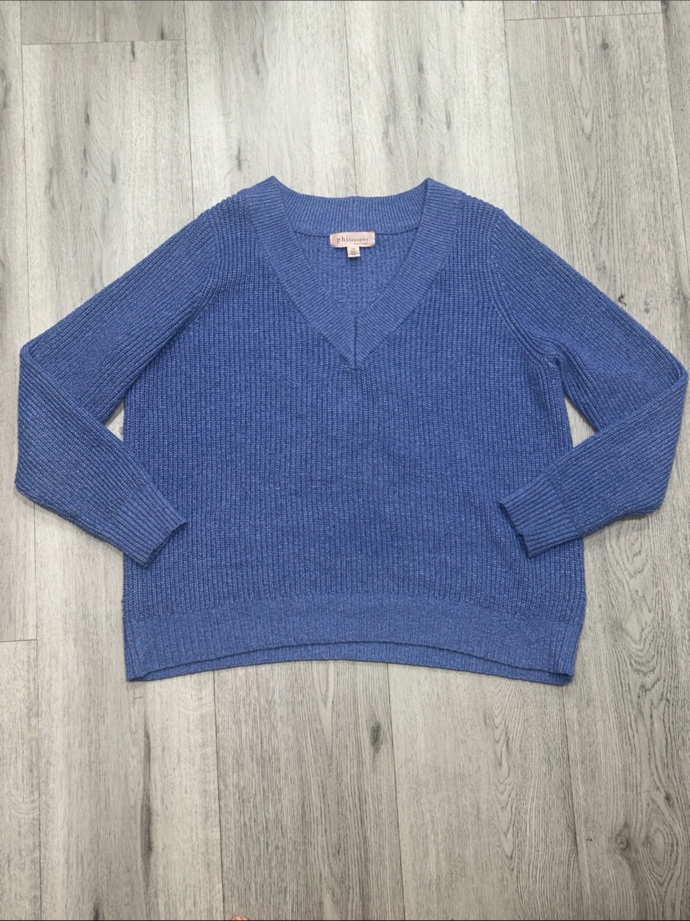 Philosophy Cornflower Blue V-Neck Ribbed Sweater LG NWOT